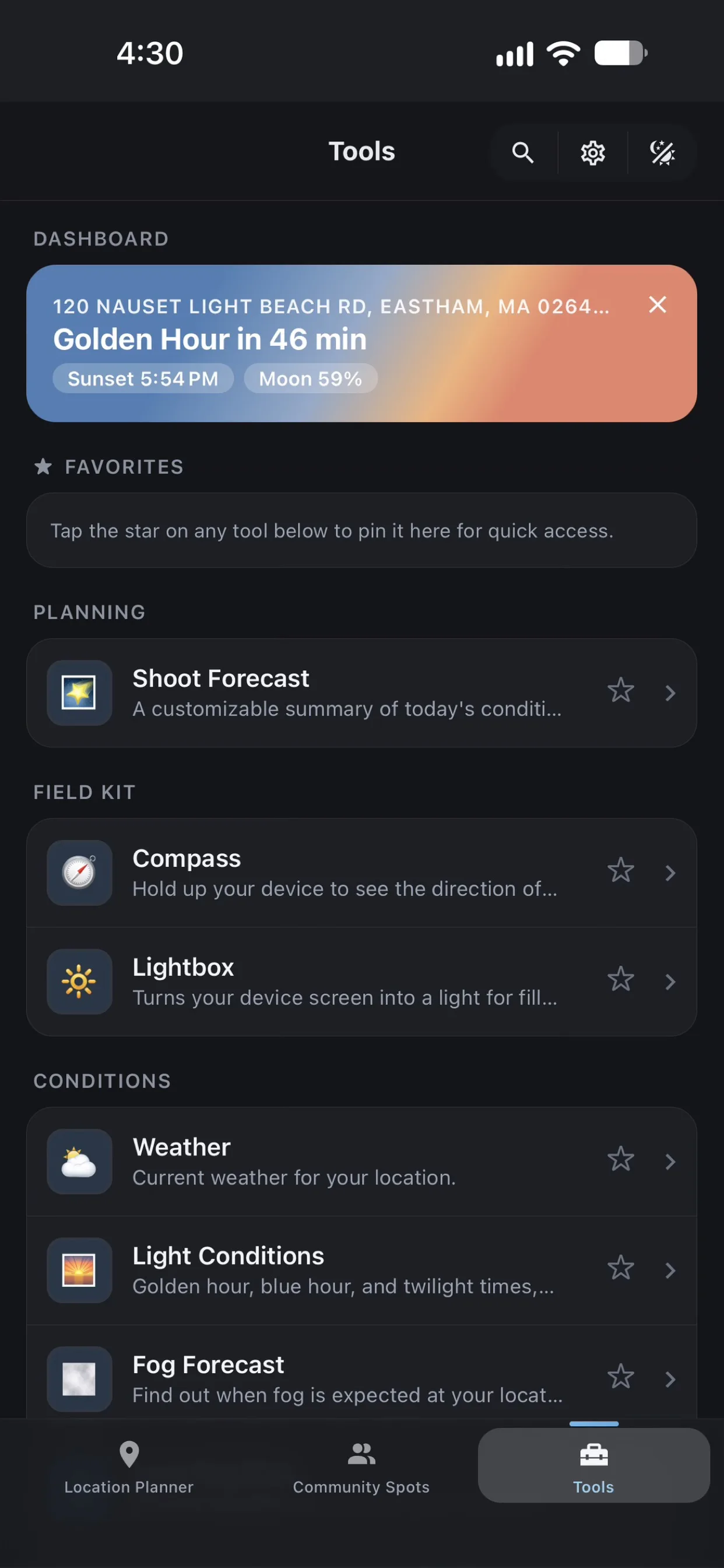 All Tools screen in Shutter Speed