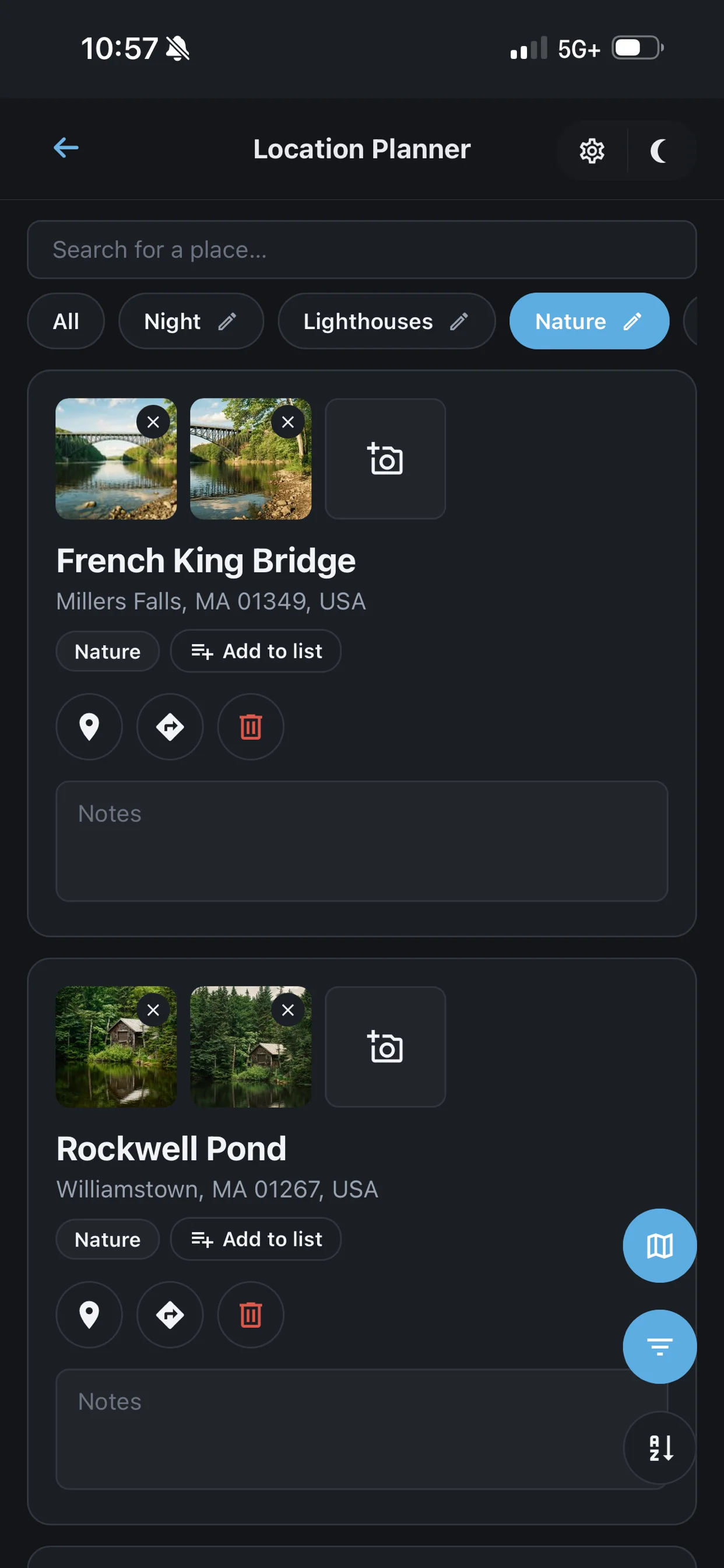 Location Planner screen in Shutter Speed