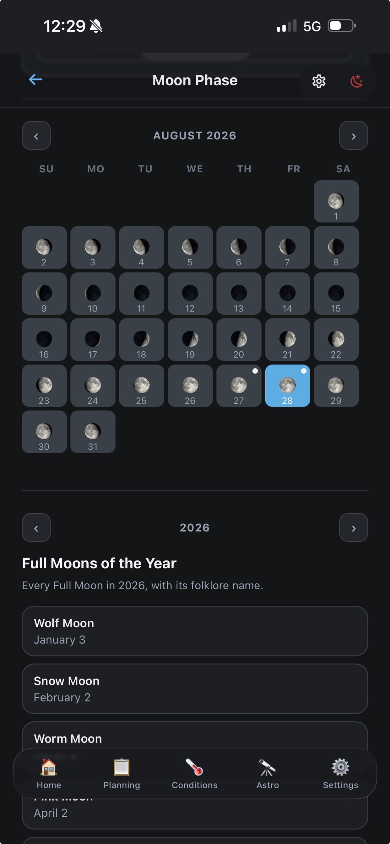 Moon Phase screen in Shutter Speed