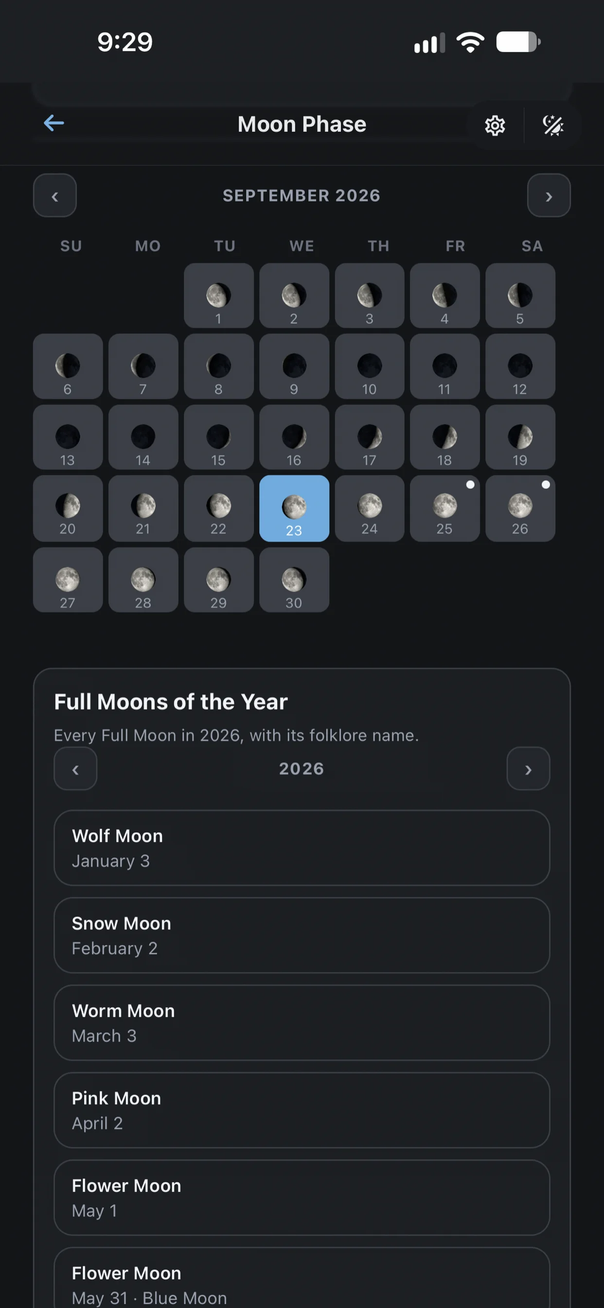 Moon Phase screen in Shutter Speed