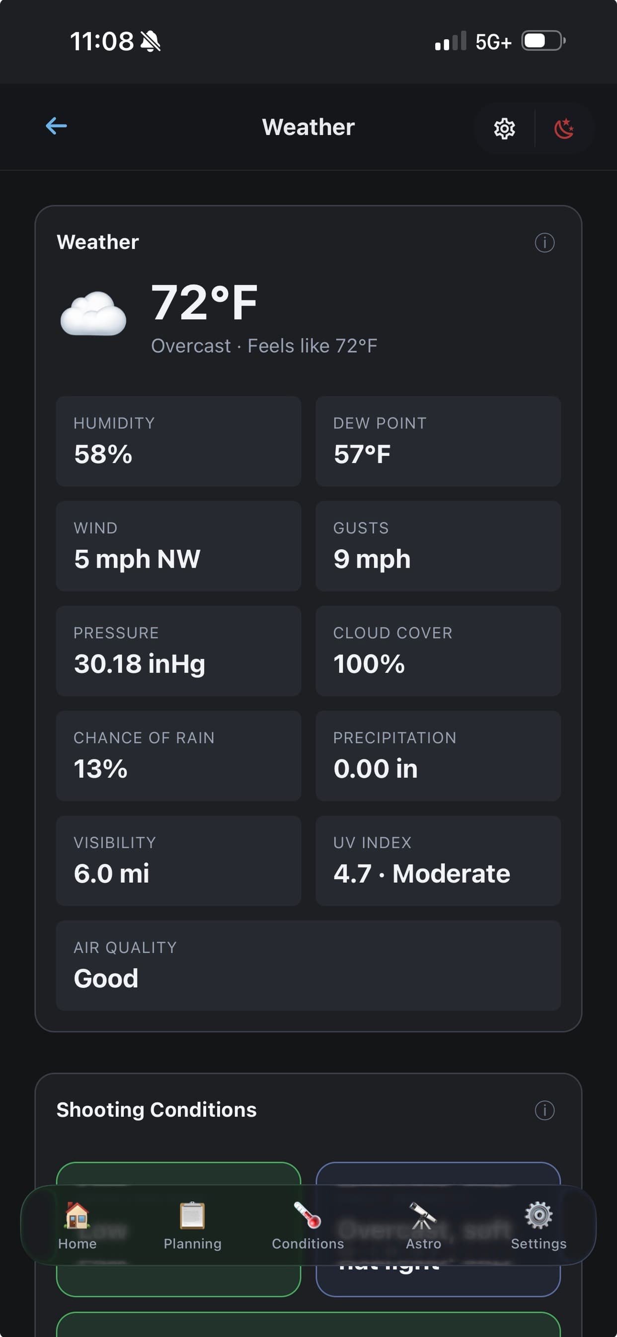 Weather screen in Shutter Speed