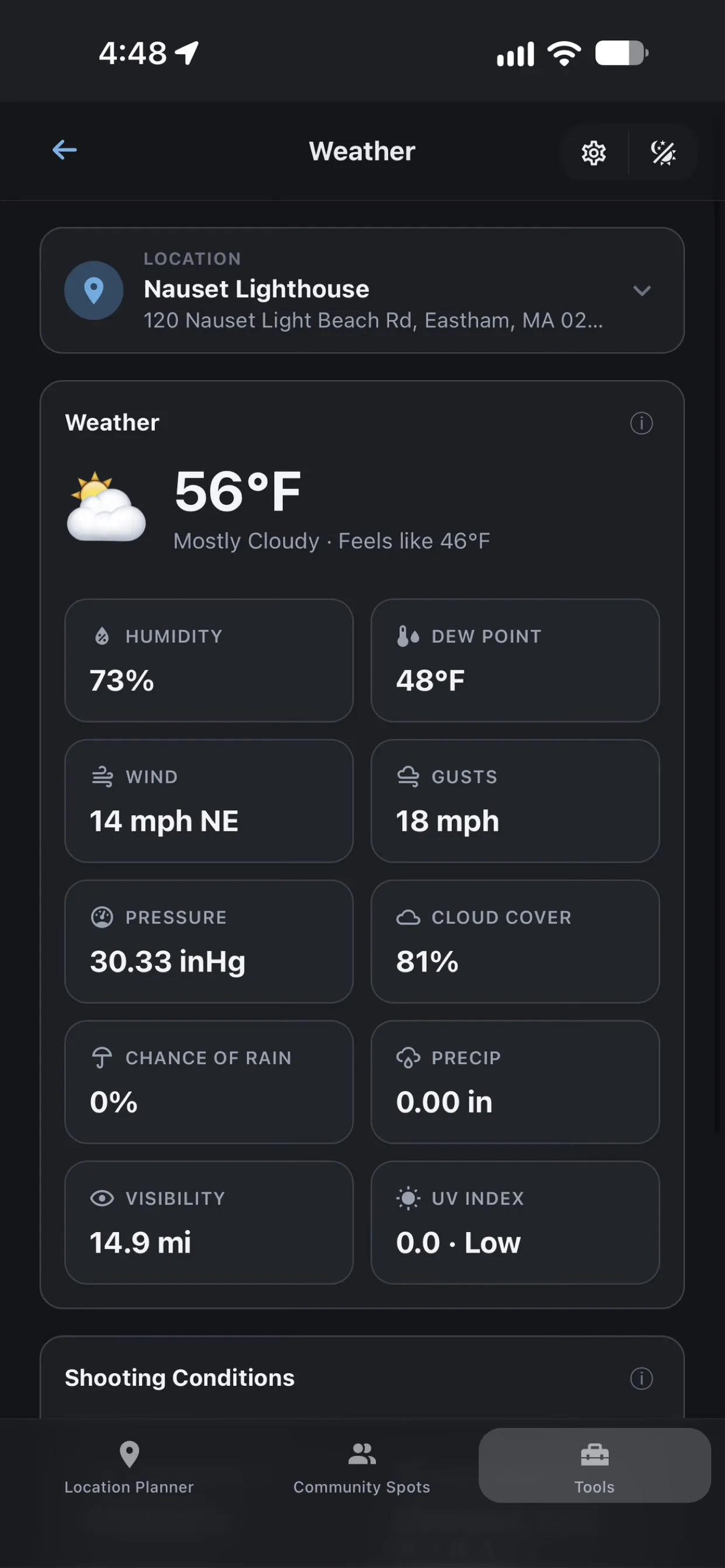 Weather screen in Shutter Speed