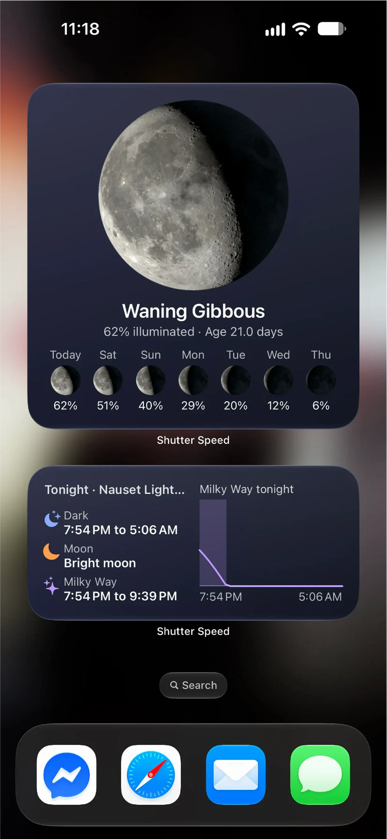 Widgets screen in Shutter Speed